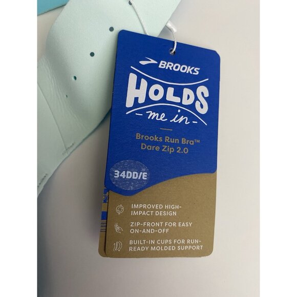 Brooks 34DD/E Dare Zip Front Run Bra 2.0 Ice Blue Vivid Teal Molded Sports Bra - Picture 4 of 9